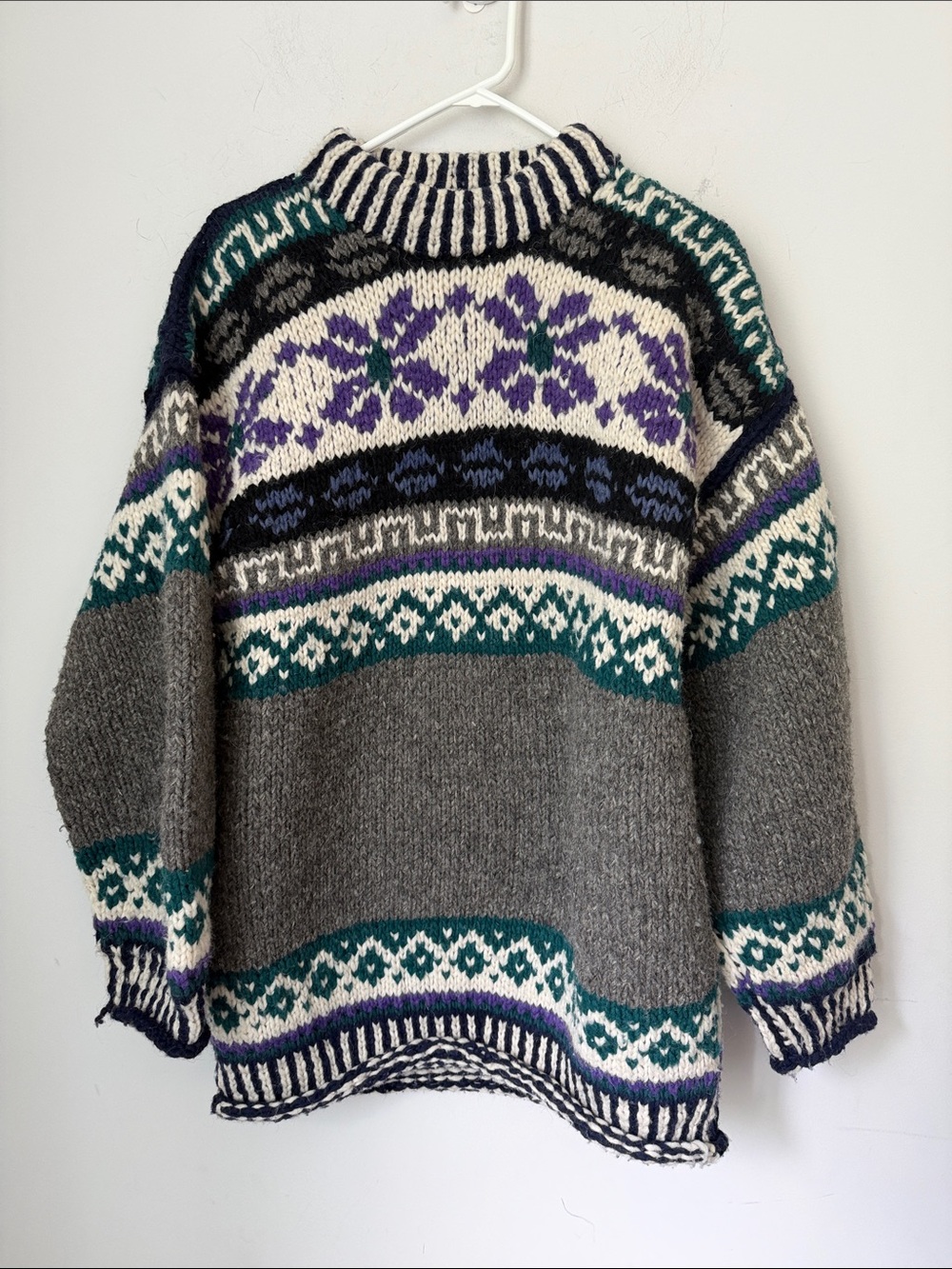 Vintage Ecuador 100% Wool Fair Isle Chunky Sweater ^